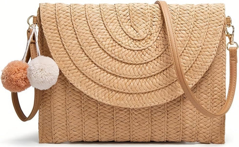 Straw Shoulder Bag Clutch Crossbody Bag Beach Handmade Bag Woven Rattan Bag for Women Envelope Purse Wallet...