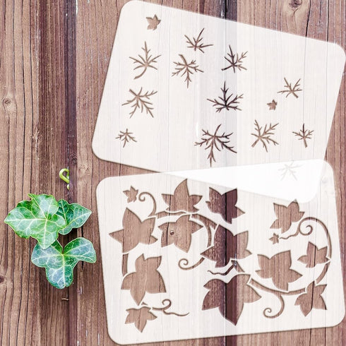 FINGERINSPIRE 2PCS Layered Ivy Stencil for Painting 8.3x11.7 inch Large Ivy Painting Stencil Reusable Leaf Leaves Plant Drawing Template Plants Th...