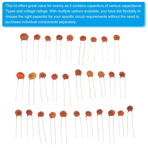 PATIKIL Ceramic Capacitor Assorted Kit, 300pcs 2pf to 0.1nf104 30 Values 50V Assortment in a Storage Bag Repair Replacement for Industrial Electri...