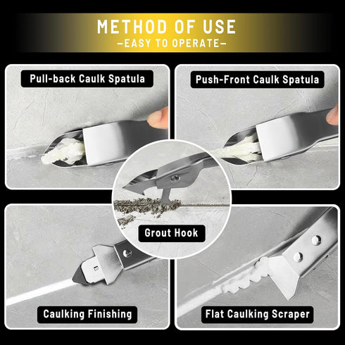 Silicone Caulking Tools Kit Stainless Steel Grout Removal Tool,4 in 1 Tile Caulk Remover Tool,Caulk Tool Sealant Scraper Finishing Tools for Kitch...