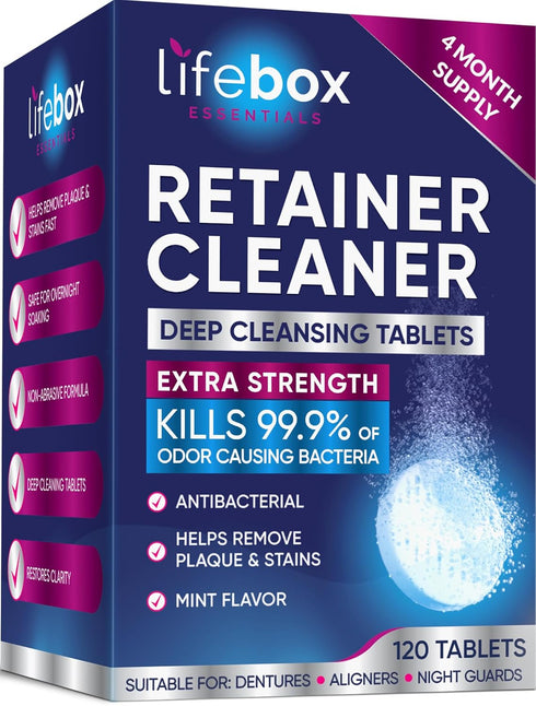 Retainer Cleaner Tablets, Denture Cleaning Tablets, & Aligner Cleaner - Removes Odors & Kills 99.9% of Bacteria & Stains – For Aligners, Retainers...