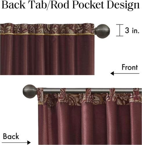 Madison Park Aubrey 2 Panel Curtain Faux Silk Paisley Jacquard, Rod Pocket Curtain for Living Room, Kitchen, Room Darkening Window Drape for Bedro...