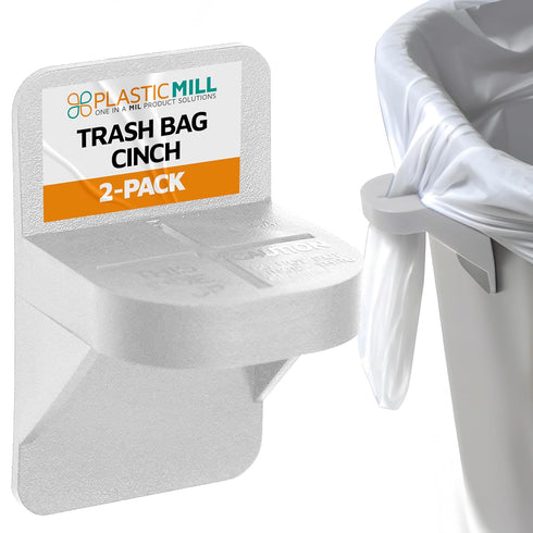 PlasticMill Trash Bags Cinch, White, 2 Pack, To Hold Garbage Bags In Place. Item dimensions when placed on the can is 3 inches high and sticks out...