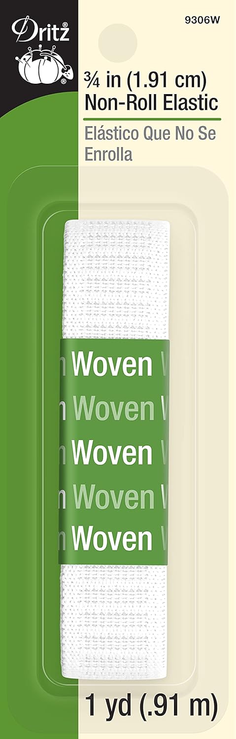 Dritz 9306W Non-Roll Woven Elastic, Whiet, 3/4-Inch by 1-Yard...