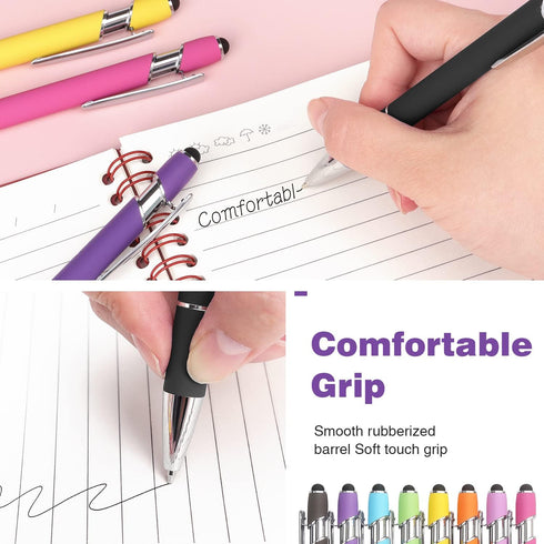 8 Pack Ballpoint Pen 2-in-1 Stylus Retractable Ballpoint Pen with Stylus tip, Metal Stylus Pen for Touch Screens, 1.0 mm Black Ink(Mixed Color)...