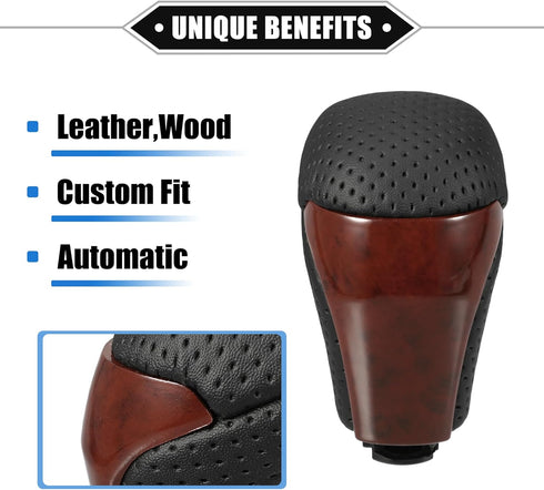 Automatic Gear Shift Knob Compatible for Toyota Highlander 2014-2019, Durable Faux Leather Plastic Black Red Drilled Mahogany Pattern...