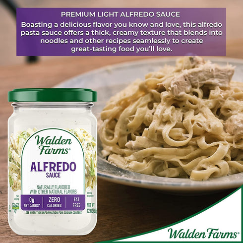 Walden Farms Light Alfredo Sauce 12 oz. Jar (2 Pack) - Thick & Creamy, Vegan, Paleo and Keto Friendly, Non-Dairy Milk Substitute, 0g Net Carbs - P...