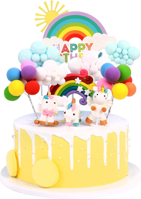 1Pc Colorful Rainbow Cake Topper/Cake Flags/Cake Picks - Include Cute Cloud/Sun Kids Child Happy Birthday Baby Shower Party Baking Decoration Supp...