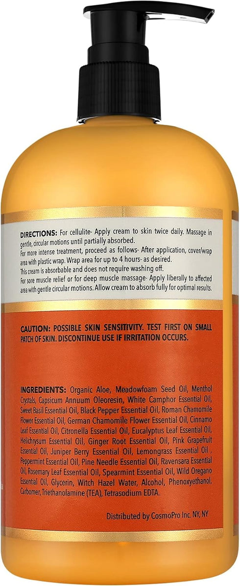 Cosmetasa Hot Cream Massage Gel with Massager Mitt- Natural and 87% Organic Cellulite Cream - Multi Use, Skin Toning Cream, Joints and Muscle - 8....