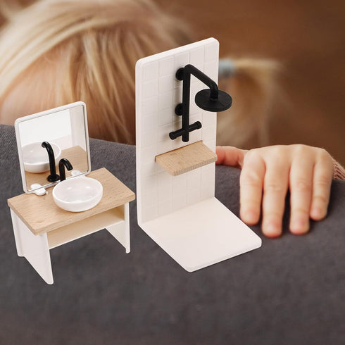 Toyvian 8pcs Dollhouse Bathroom Set: 1 12 Scale Dollhouse Toilet Bathtub Basin Wooden Bathroom Cabinet with Sink Miniature Furniture for Doll Bath...