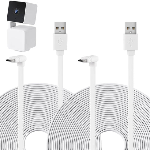 2Pack 25FT/7.5M Power Extension Cable Compatible with WYZE Cam Pan V3, 90 Degree Micro USB Extension Charging Cable for Your WYZE Cam Pan V3 Conti...