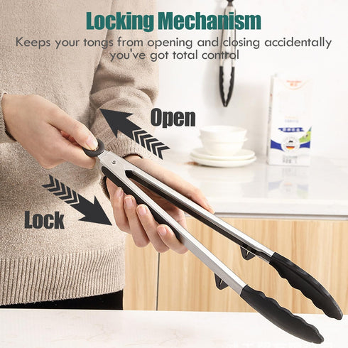 Tongs for Cooking, 12" Kitchen Tongs with Silicone Tips, Food Grade Serving Tongs Set of 3, Black...