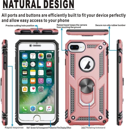 Folmeikat Compatible with iPhone 8 Plus,iPhone 7 Plus,iPhone 6s Plus/ 6 Plus Phone Case,Screen Protector 360 Degree Rotating Metal Ring Slim Shock...