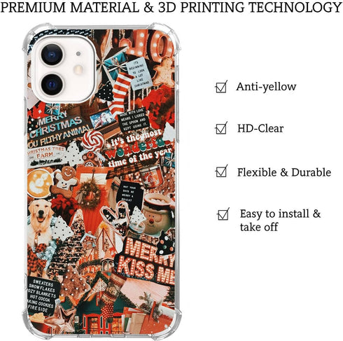 Winter Collage Phone Case Christmas Holiday Cover for iPhone 13, Christmas Day Collage Case for Girls Women Men, Unique Trendy TPU Bumper Cover Ca...