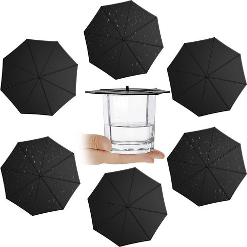 Patelai 6 Pcs Silicone Cup Covers 4.13 Inch Umbrella Silicone Cup Lids Flexible Coffee Mug Covers Reusable Mug Lid for Coffee Tea(Black)...