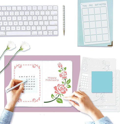 30 PCS Bullet Journals Stencils Supplies (5.1x7.9 Inch) Plastic Planner Stencil for Journaling Bujo Accessories Incl Ultimate Productivity and Mon...