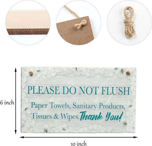 CAKIROTS Bathroom Door Sign-Please Do Not Flush Paper Towels Sanitary Products Tissues Wipes Warning Notice for Septic Tank Toilet 10x6 inch Warni...
