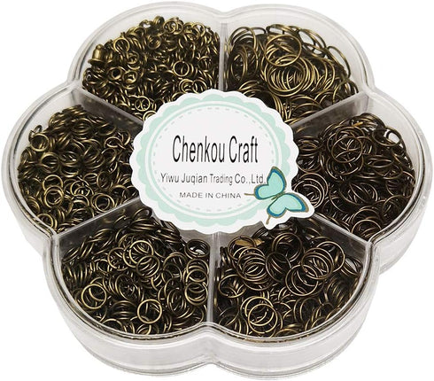Chenkou Craft 1 Box 6 Sizes 2000pcs Open Jump Ring & Ring Jewelry Keychain Making Tool (Silver-Mix, Bronze)...