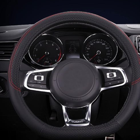 Rehomy D Shaped Breathable Leather Anti-Slip Car Steering Wheel Cover Flat Bottom 14.5-15.25 Universal Fit...