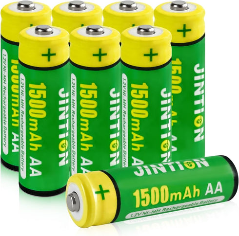 JINTION Rechargeable AA Batteries NiMH 1500mAh 1.2v Double A Battery AA Battery for Remote Controller, Keyboard, Mouse, Solar Lights, 8 Pack...