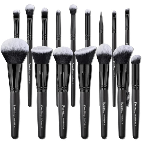 19Pcs ULTRA SOFT Black labeled DENSE HAIR Makeup Brushes set Contains large powder Flat Foundation Ultimate Blending Make up Brush set Blush Face ...