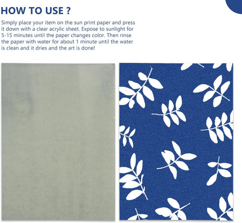 Dohia Sun Print Paper Kit Cyanotype Paper High Sensitive Sun Paper A5 Solar Drawing Paper Nature Printing Paper for Kids Adults Arts Crafts DIY Pr...
