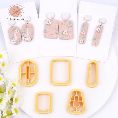 Puocaon Basic Clay Cutters Set - 16 Pcs Clay Cutters for Polymer Clay Earrings Making, Oval Rectangle Shape Clay Cutters, Dangle Earring Cutters f...