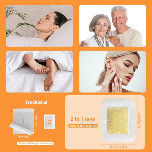 2 in 1 Ginger Foot Pads, 40Pads Tear and Use, Premium Natural Ingredients Ginger Powder, Bamboo Vinegar FootPads with ''Stay in Place'' Adhesive P...