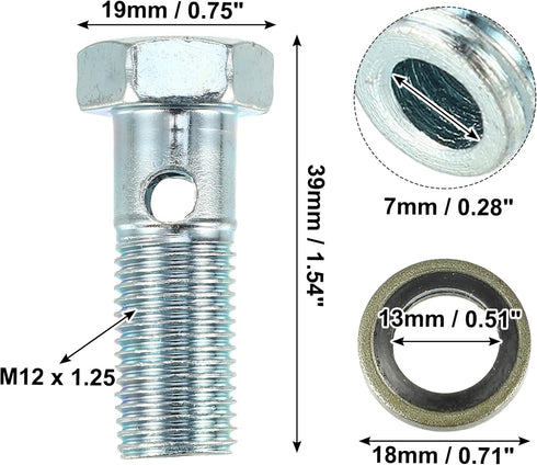 X AUTOHAUX 2 Set Universal Auto Banjo Bolt Brake Fitting Adapter Kit M12 x 1.25 Brake Line Thread Bolt with Washers...