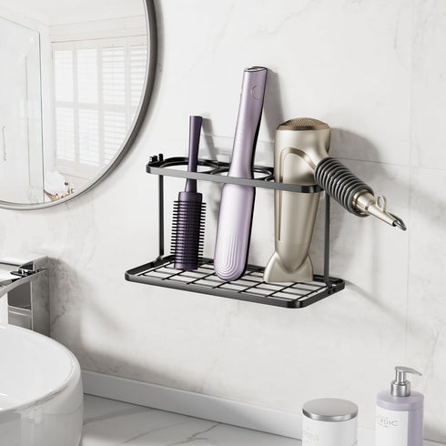 Hair Dryer Holder Wall Oragnizer: 3 in 1 Hair Tool Oragnizer - Adhesive Blow Dryer Storage - Adjustable Height Bathroom Organizer Basket for Hair ...