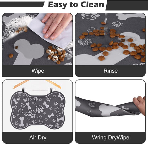 Dog Cat Food Mat,Rapid Absorbent Pet Feeding Mat, Bone Shaped Dog Placemat Water Bowl Mat with Rubber Backing,No Stains Dog Cat Food Mats Indoor, ...