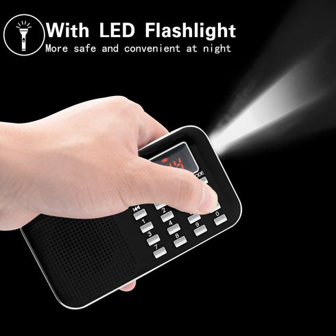 LEFON Mini Digital AM FM Radio Media Speaker MP3 Music Player Support TF Card/USB Disk with LED Screen Display and Emergency Flashlight Function (...