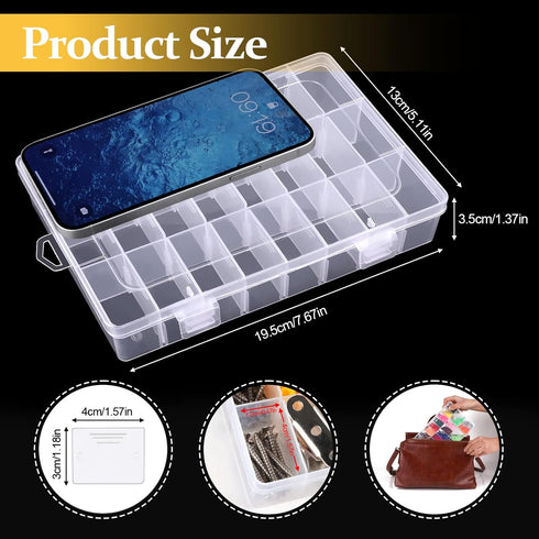 2 Pack 24 Grids Clear Plastic Organizer Box, Storage Container with Adjustable Divider, Craft and Bead Storage Organizer Box for DIY Jewelry Tackl...