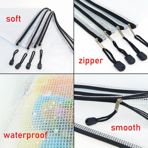 AUSTARK 10Pcs Zipper File Bags Plastic Mesh Zipper Pouch Waterproof Document Bags Board Games Storage Bags for Office Home Travel (B6 Size 7.6''x5...