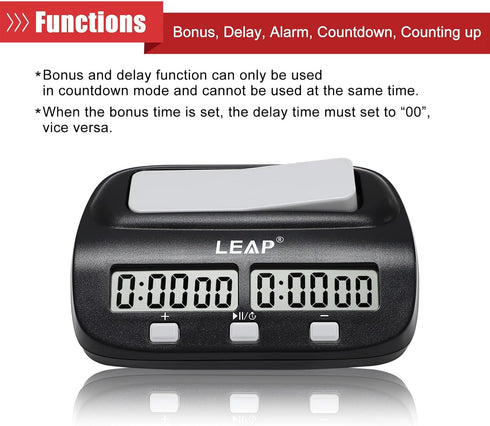 LEAP Chess Clock Digital Chess Timer Professional for Board Games Timer with Alarm Function Black (Official Store)...
