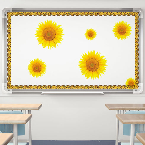 Capoda 12 Pcs Magnetic Sunflower Borders Sunflower Classroom Decorations 11.8 x 2 Inch Sunflower Bulletin Board Borders Magnet Sunflower Garland B...