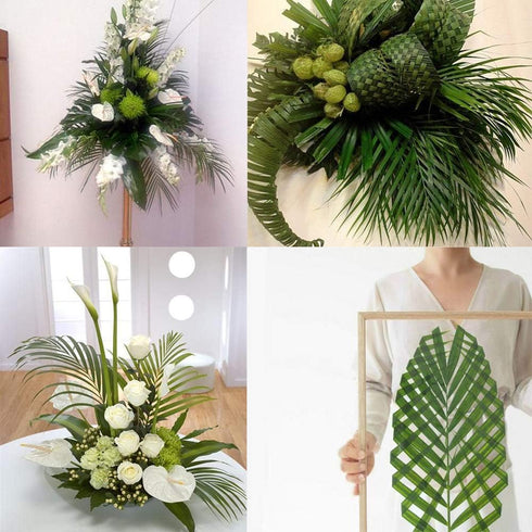 Artificial Areca Palm Leaves, 8 Pcs Faux Tropical Palm Tree Leaves Stems for Floral Arrangement, Hawaiian Luau, Jungle Beach Wedding Party Decor, ...