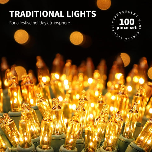 100LIGHTS Yellow Extra-Bright with End Connectors Christmas Decorative Lights 5.98m UL Certified Mini String Light Set Waterproof for Home Garden ...