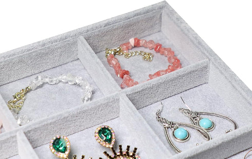 Wudygirl Velvet Stackable 12 Grid Jewelry Tray Display Jewelry Organizer Storage Rings Earrings Watch Necklace Bracelet Cufflinks Holder Showcase(...