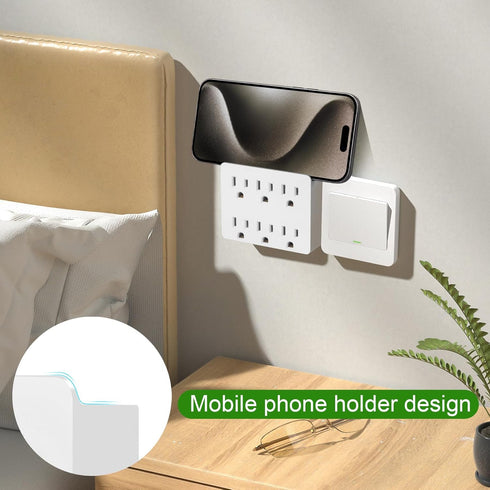 6 Outlet Wall Adapter, FiiMan UL Listed 3-Prong Grounded Outlet to The Side, Wall Plug Side Access Adapter, 6 Way Outlet Extender Tap, White (1 Pa...