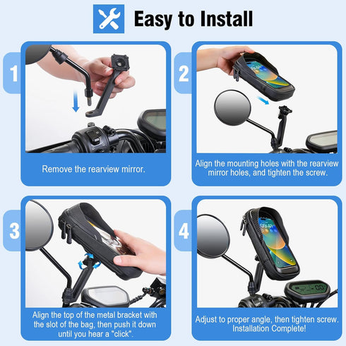 Waterproof Motorcycle Phone Mount 360° Rotation Motorcycle Rearview Mirror Phone Holder Anti-Shake Large Capacity Motorcycle Cell Phone Holder wit...