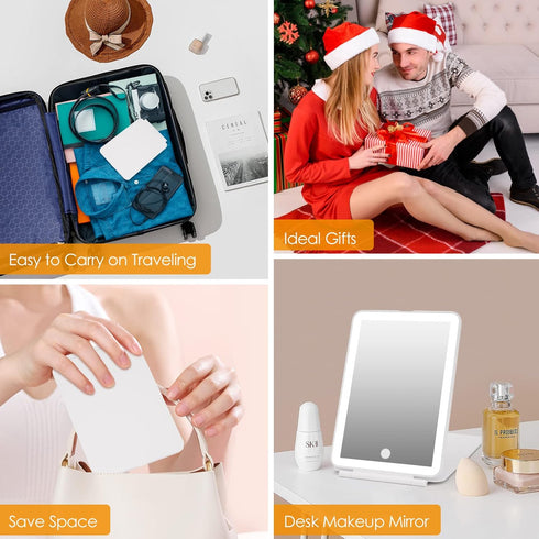 Rechargeable Travel Makeup Mirror 72 LED Lighted Makeup Mirror Travel Mirror Compact Slim LED Vanity Mirror with Lights Lighted Makeup Mirror with...
