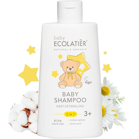 Baby Shampoo & Body Wash 2-in-1 Gentle, Hypoallergenic, and Tear-Free kids shampoo - Cotton Extract& Lactic Acid for Easy Detangling - Kids shampo...