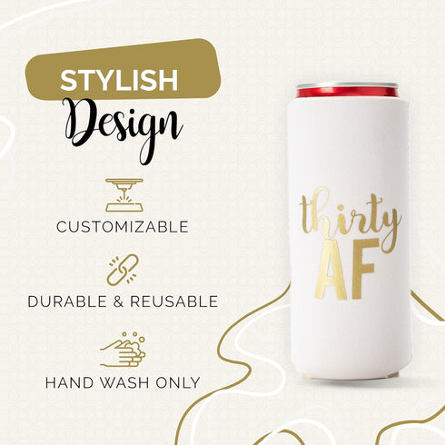 Thirty AF Can Coolers, 30th Birthday Party Coolies, Set of 12, White and Gold Dirty 30 Birthday Decoration for Her, Perfect Dirty Thirty Decoratio...