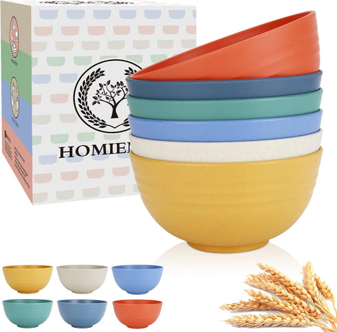 Homienly Cereal Bowls, 6 PC Soup Bowls Wheat Straw Fiber Unbreakable Lightweight Bowls (6 PCS, 26 OZ)...