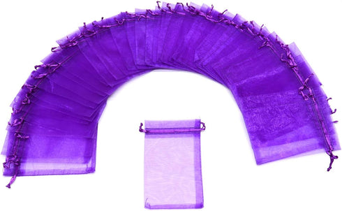 50Pcs Purple Organza Bags 3x4 inch, Small Mesh Gift Bags Drawstring Halloween Candy Treat Pouches Wedding Party Holiday Favor Bag...