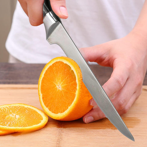 Premium Boning Knife with Sheath & Pocket Sharpener 6 Inch High Carbon Stainless Steel Japanese Fillet Professional Trimming Knife for Meat, Fish,...