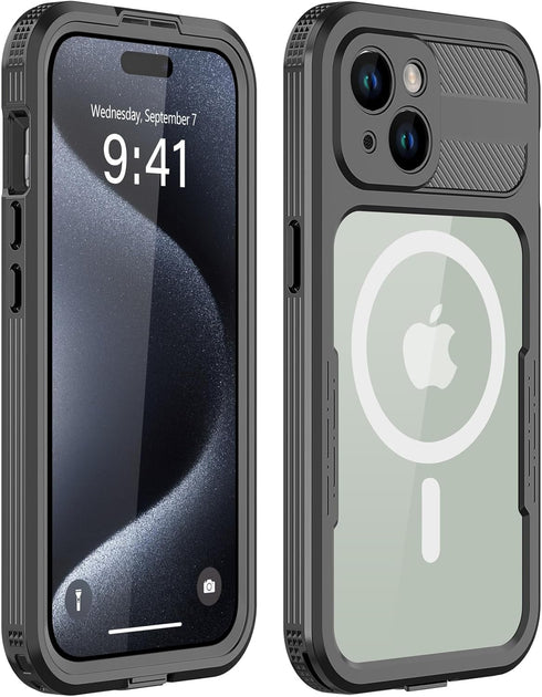 for iPhone 15 Phone Case Waterproof Shockproof Dustproof iPhone 15 Waterproof Cover Full-Body Sturdy with Magnetic Ring and Built-in Screen Protec...