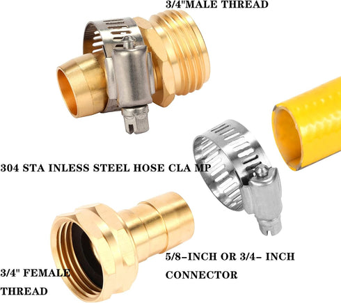 Brass Garden Hose Repair Connector with Clamps, Fit for 3/4" or 5/8" Garden Hose Fitting...