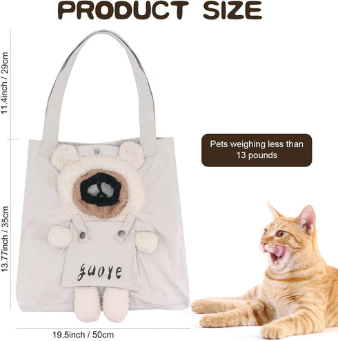 Pet Cat Bag Exposed Head Bear Bag Cats Dogs Comfortable Out Shoulder Bag Large Capacity Adjustable Window Size for Desensitization Training, Veter...